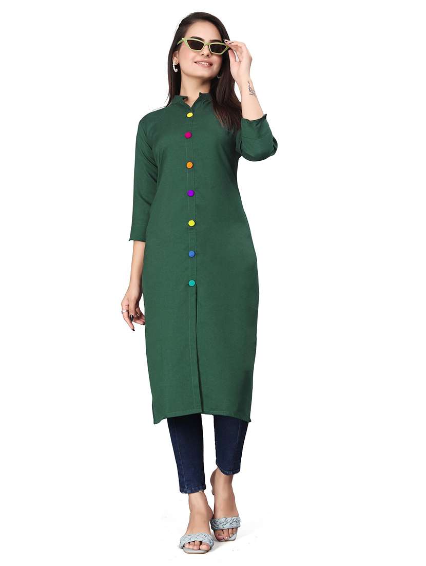women solid three quarter sleeve straight kurta - 22041984 - Zoom Image - 0