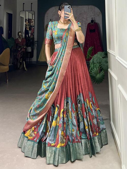 red women printed flared lehenga choli with duppata set lehenga - 22042005 - Standard Image - 0