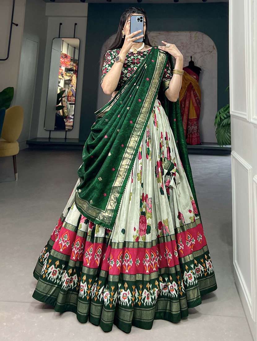 women printed flared unstitched lehenga - 22042013 - Zoom Image - 0
