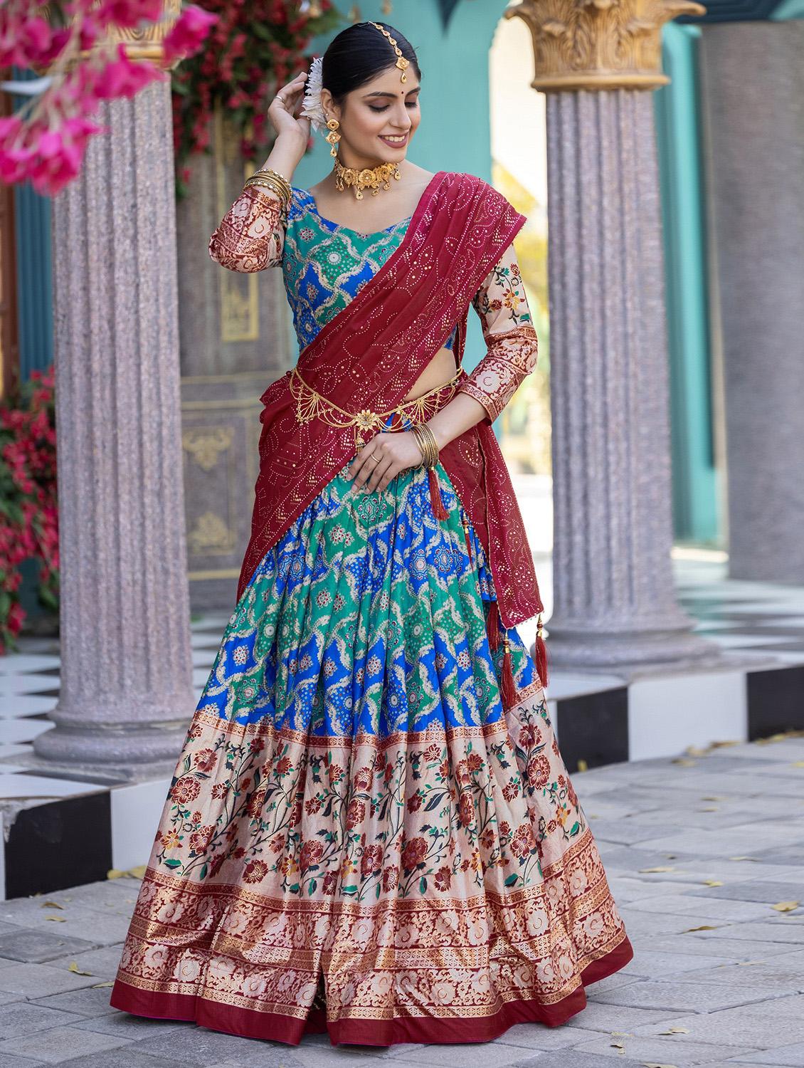 women printed flared unstitched lehenga - 22042017 - Zoom Image - 0