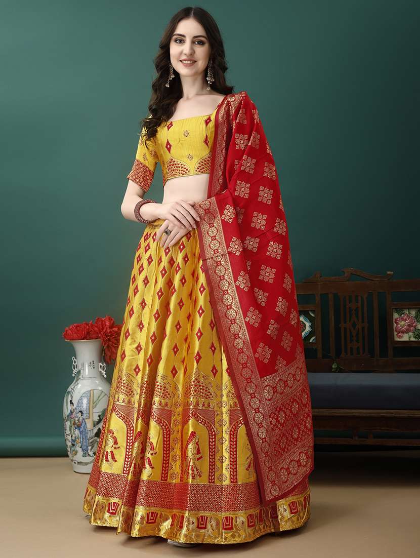 women self design flared unstitched lehenga - 22042085 -  Zoom Image - 0
