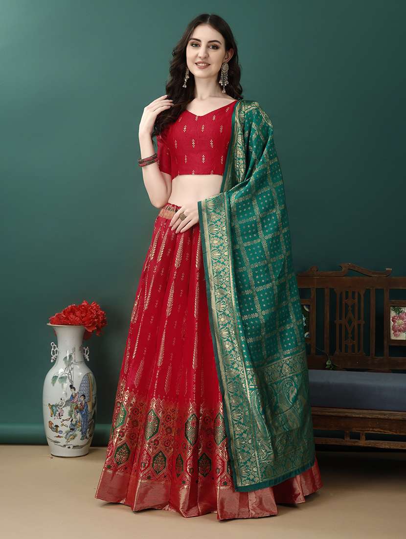 women self design flared unstitched lehenga - 22042092 -  Zoom Image - 0