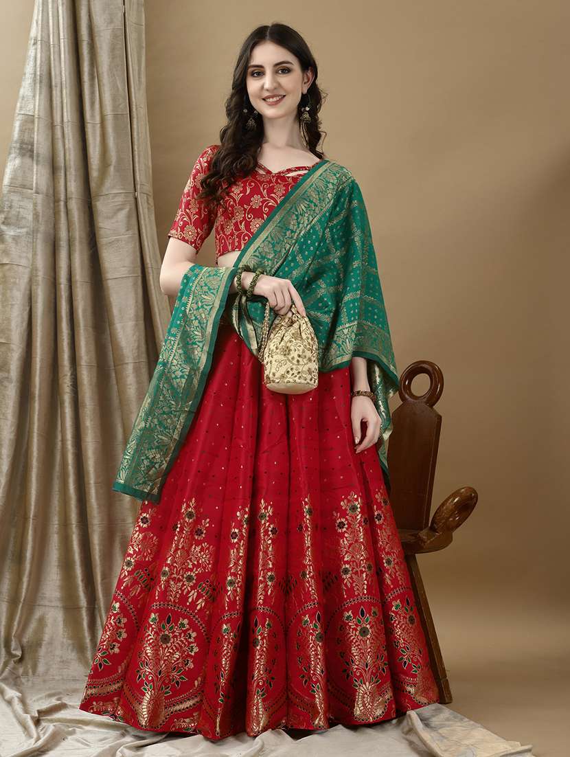women self design flared unstitched lehenga - 22042100 - Zoom Image - 0