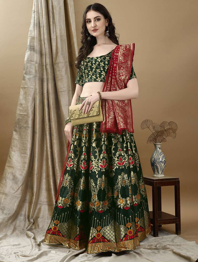 women self design flared unstitched lehenga - 22042102 - Zoom Image - 0