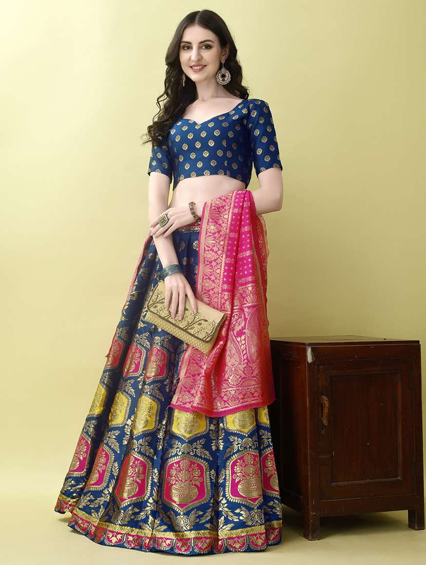 women self design flared unstitched lehenga - 22042104 -  Zoom Image - 0
