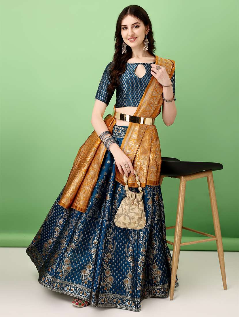 women self design flared unstitched lehenga - 22042125 - Zoom Image - 0