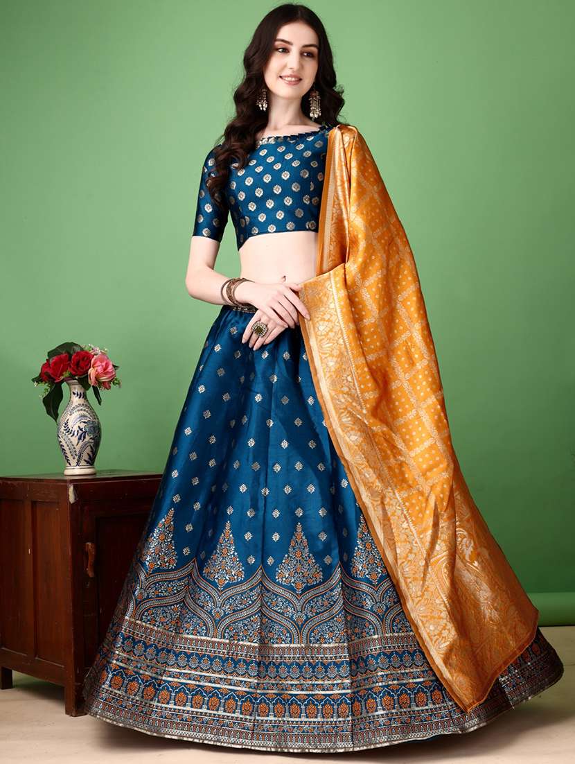 women self design flared unstitched lehenga - 22042136 -  Zoom Image - 0