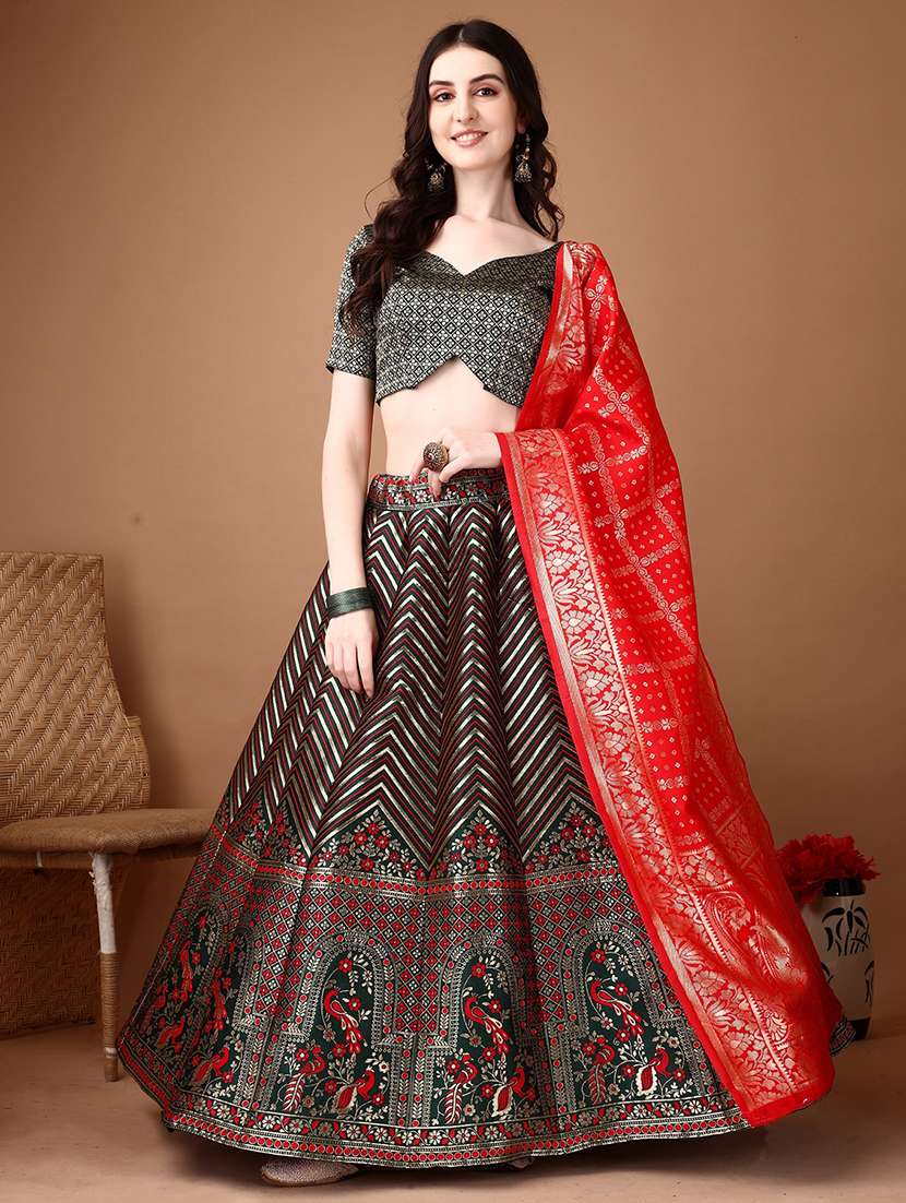 women self design flared unstitched lehenga - 22042140 -  Zoom Image - 0