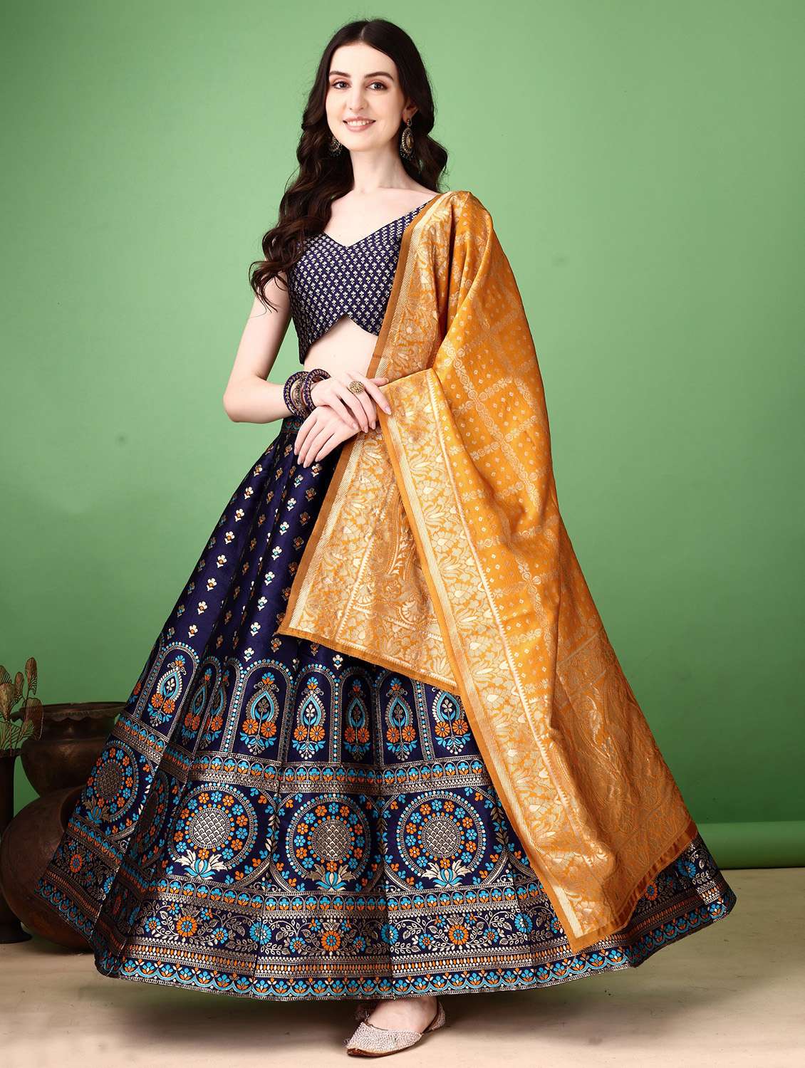 women self design flared unstitched lehenga - 22042144 -  Zoom Image - 0