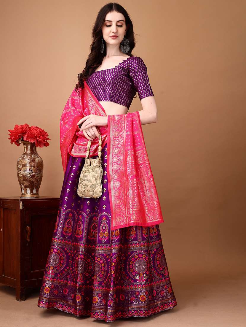 women self design flared unstitched lehenga - 22042145 - Zoom Image - 0