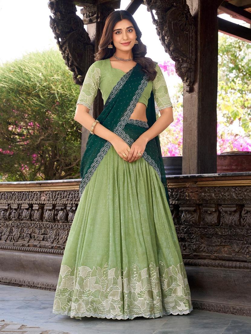 women embroidered flared lehenga choli with duppata set - 22042147 - Zoom Image - 0