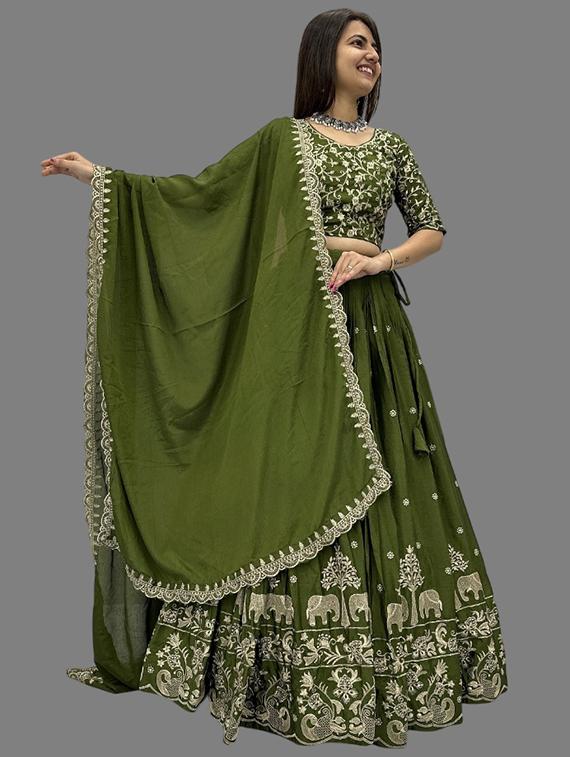 sea green silk blend flared lehenga - 22042148 - Zoom Image - 0