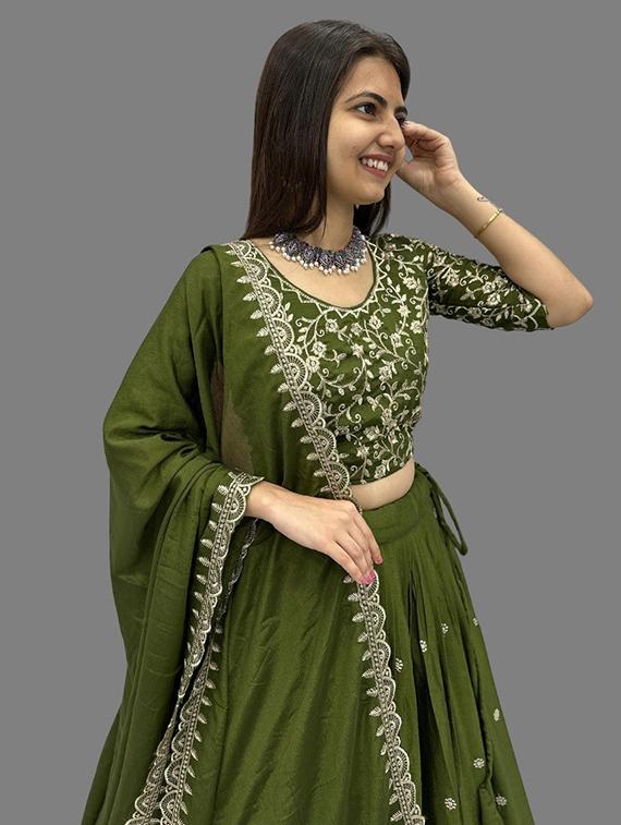 sea green silk blend flared lehenga - 22042148 - Standard Image - 3