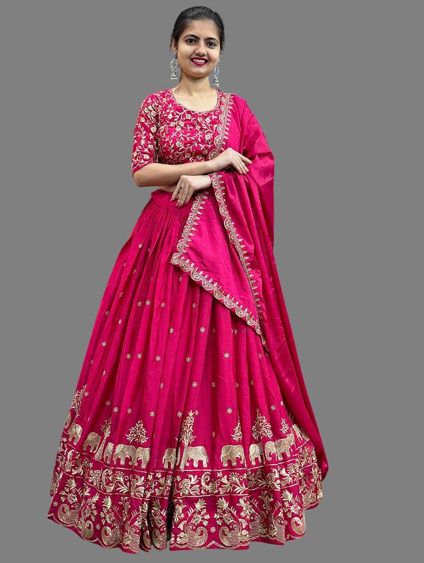 women embroidered flared lehenga choli with duppata set