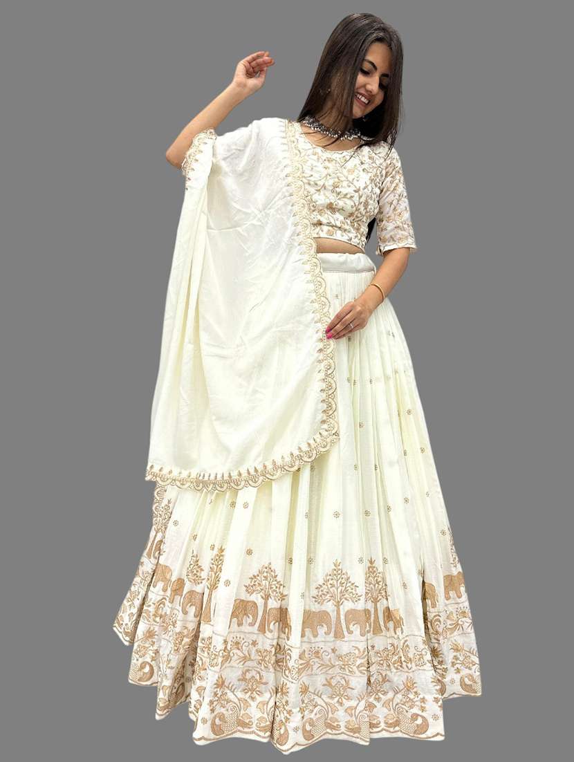 women embroidered flared lehenga choli with duppata set