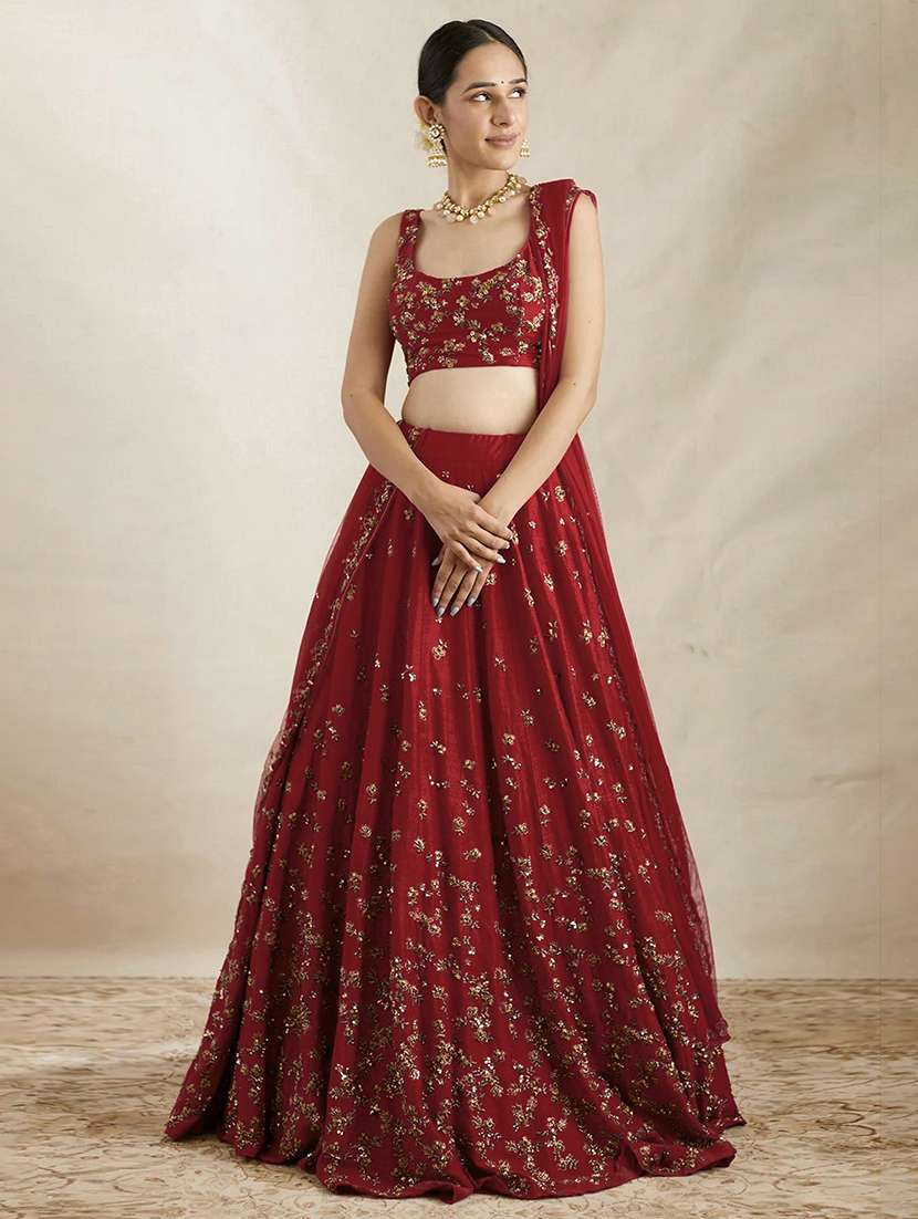 women embroidered flared lehenga choli with duppata set