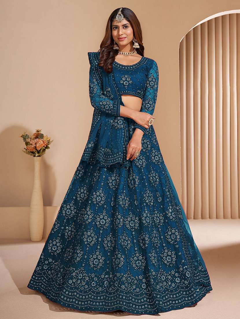 women embroidered flared lehenga choli with duppata set - 22042161 - Zoom Image - 0