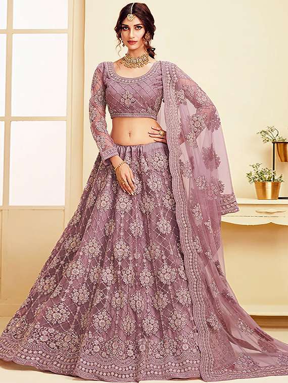women embroidered flared lehenga choli with duppata set