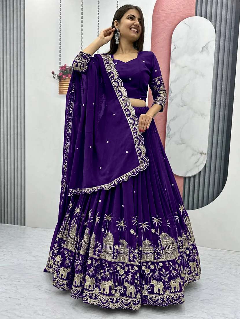 women embroidered flared lehenga choli with duppata set - 22042170 -  Zoom Image - 0