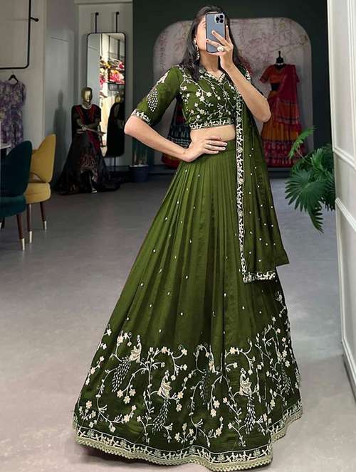 women embroidered flared lehenga choli with duppata set - 22042172 -  Standard Image - 0