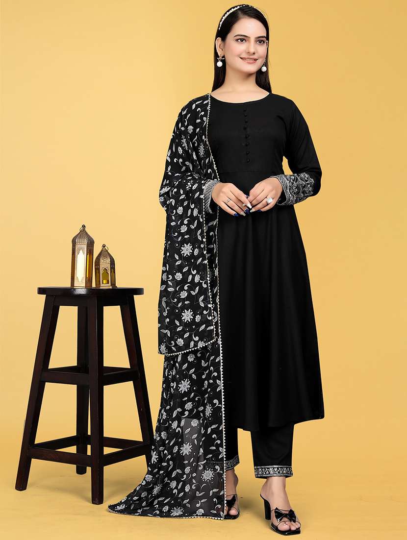 women printed long sleeve kurta pant with dupatta set