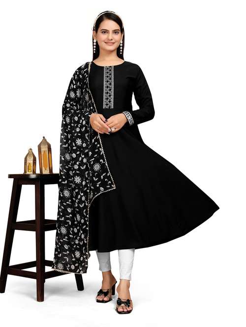 women solid long sleeve kurta dupatta set - 22042183 -  Standard Image - 0
