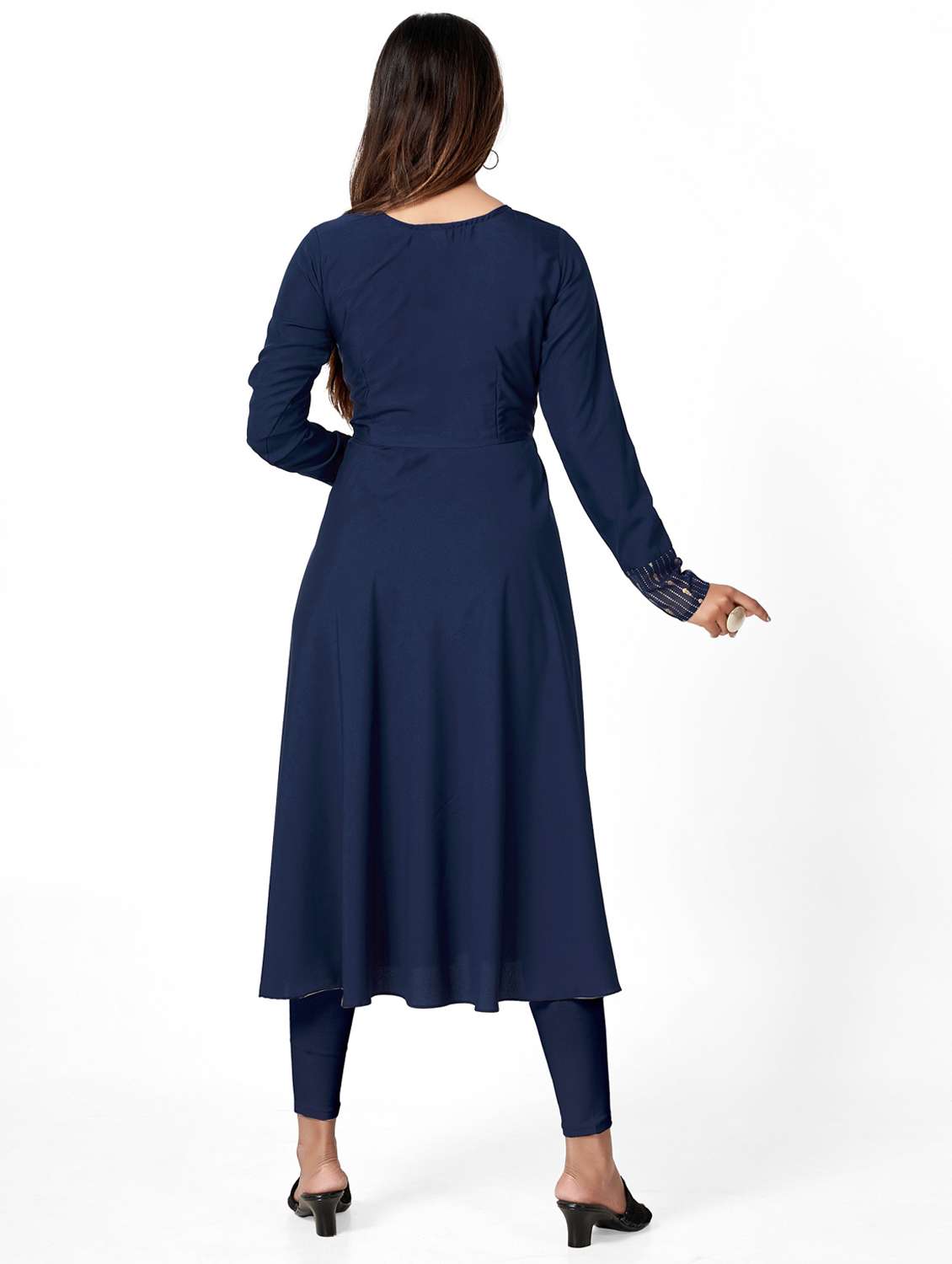 women solid long sleeve flared kurta and dupatta set - 22042185 - Standard Image - 3