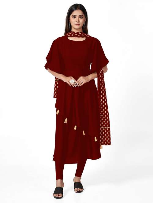 women solid flared sleeve kurta and dupatta set - 22042190 - Standard Image - 0