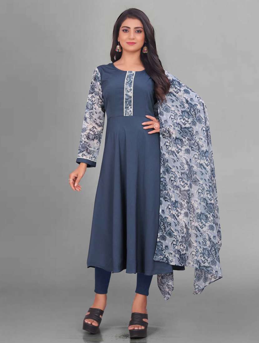 women printed long sleeve kurta and dupatta set - 22042204 -  Standard Image - 3