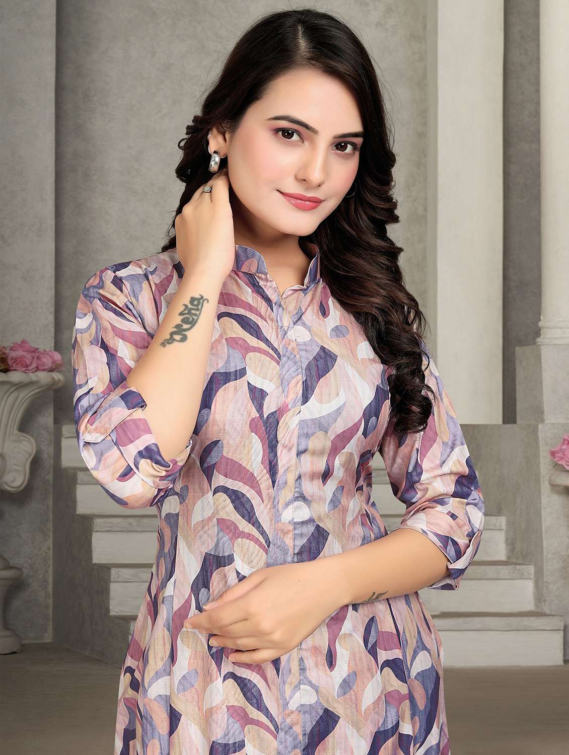 women printed three quarter sleeve kurta pant set - 22042206 - Standard Image - 5