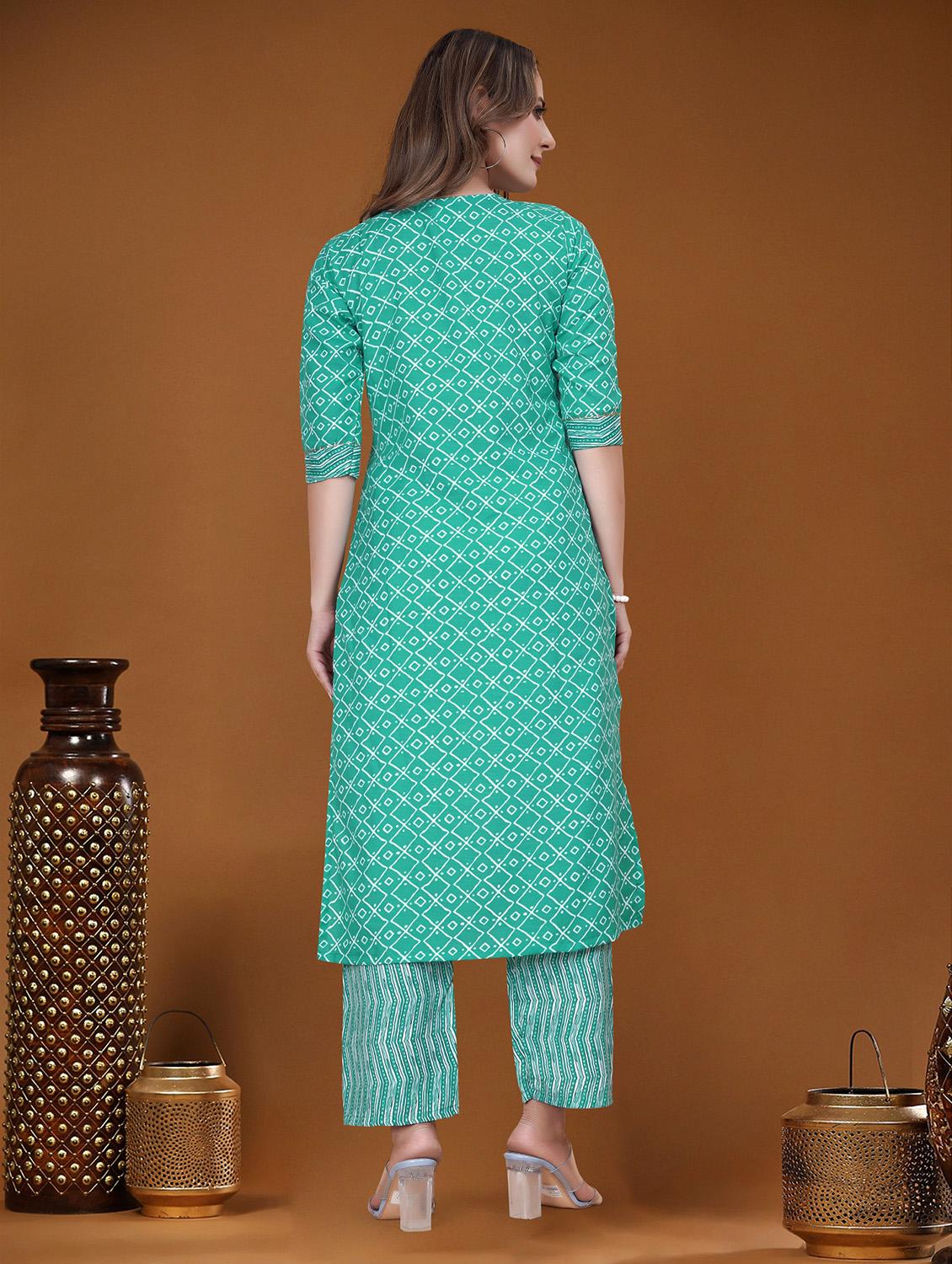 women printed three quarter sleeve kurta and pant set - 22042215 - Standard Image - 3