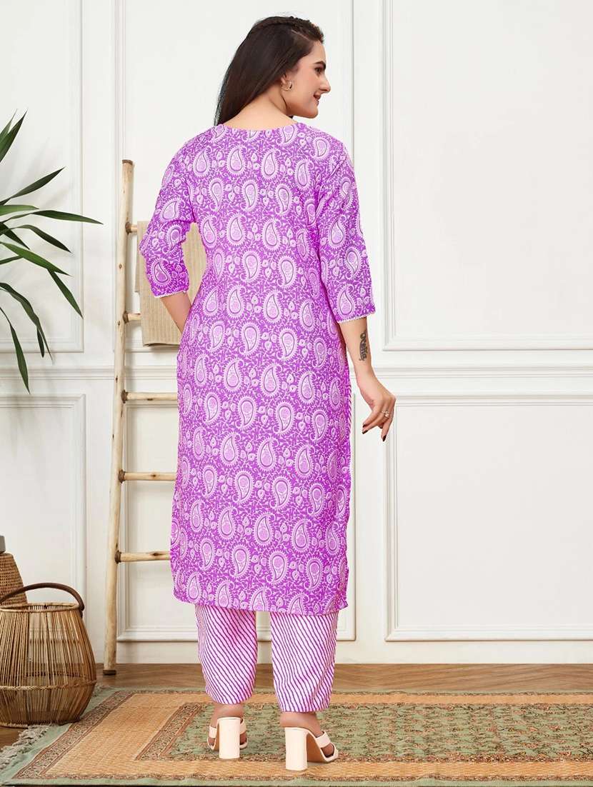 women printed three quarter sleeve kurta pant set - 22042216 -  Standard Image - 3