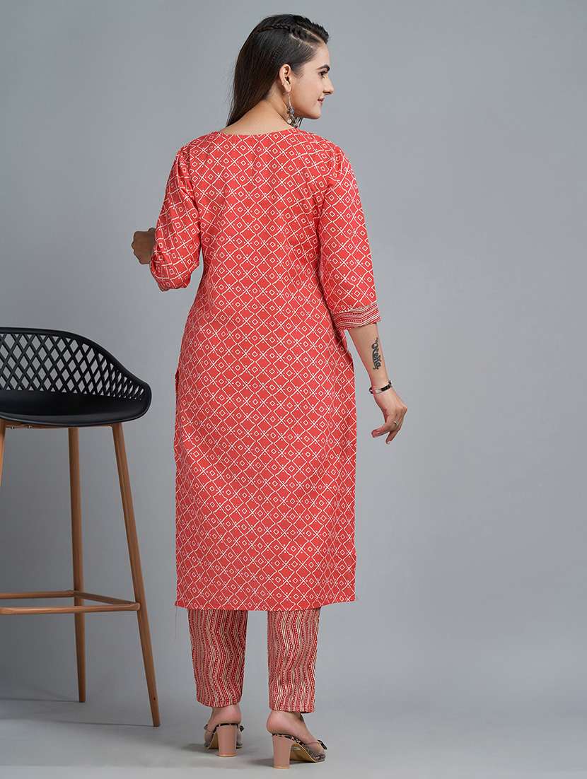 women printed three quarter sleeve kurta pant set - 22042217 -  Standard Image - 3