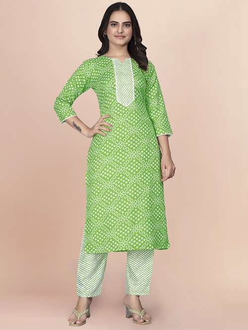 women printed three quarter sleeve kurta pant set - 22042218 -  Standard Image - 0
