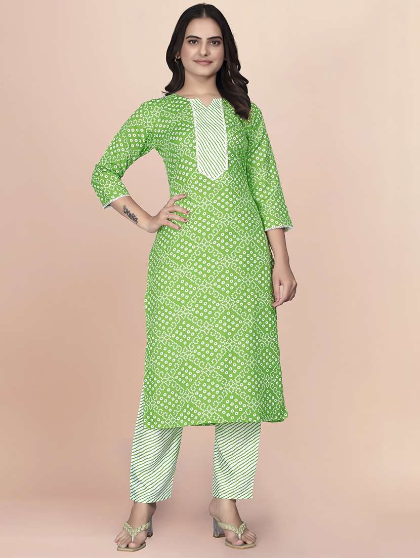 women printed three quarter sleeve kurta pant set - 22042218 -  Zoom Image - 0