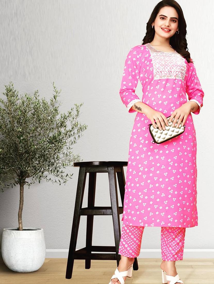 women printed three quarter sleeve kurta and pant set - 22042219 - Zoom Image - 0
