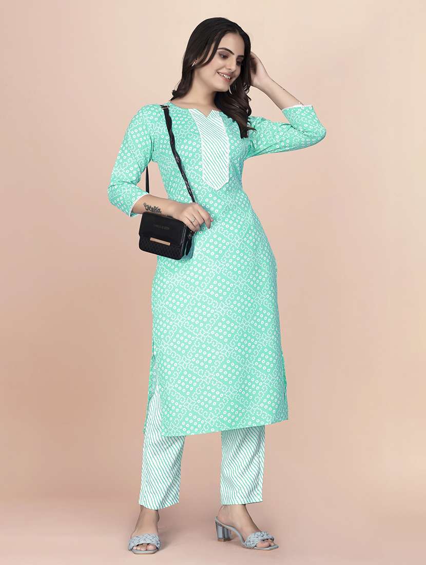 women printed three quarter sleeve kurta pant set - 22042222 -  Zoom Image - 0