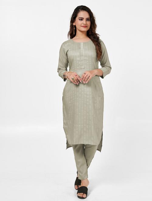 women solid three quarter sleeve kurta and pant set - 22042223 - Standard Image - 0