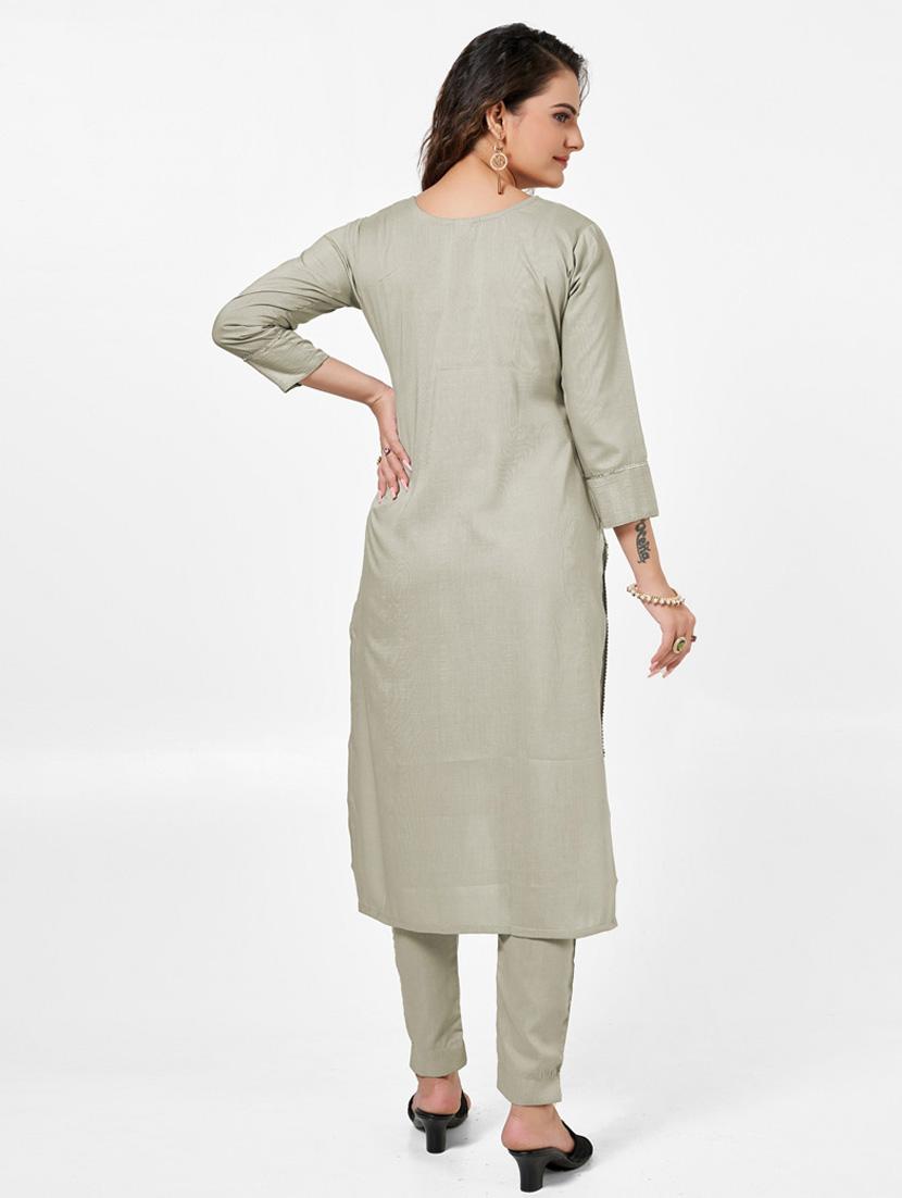 women solid three quarter sleeve kurta and pant set - 22042223 - Standard Image - 3