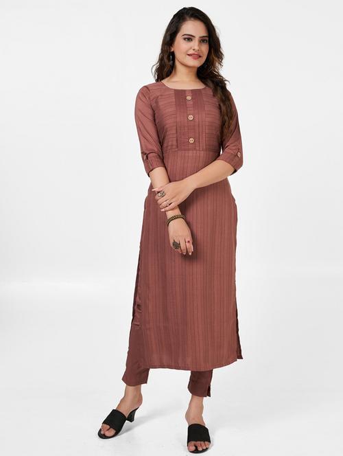 women printed three quarter sleeve kurta and pant set - 22042224 - Standard Image - 0