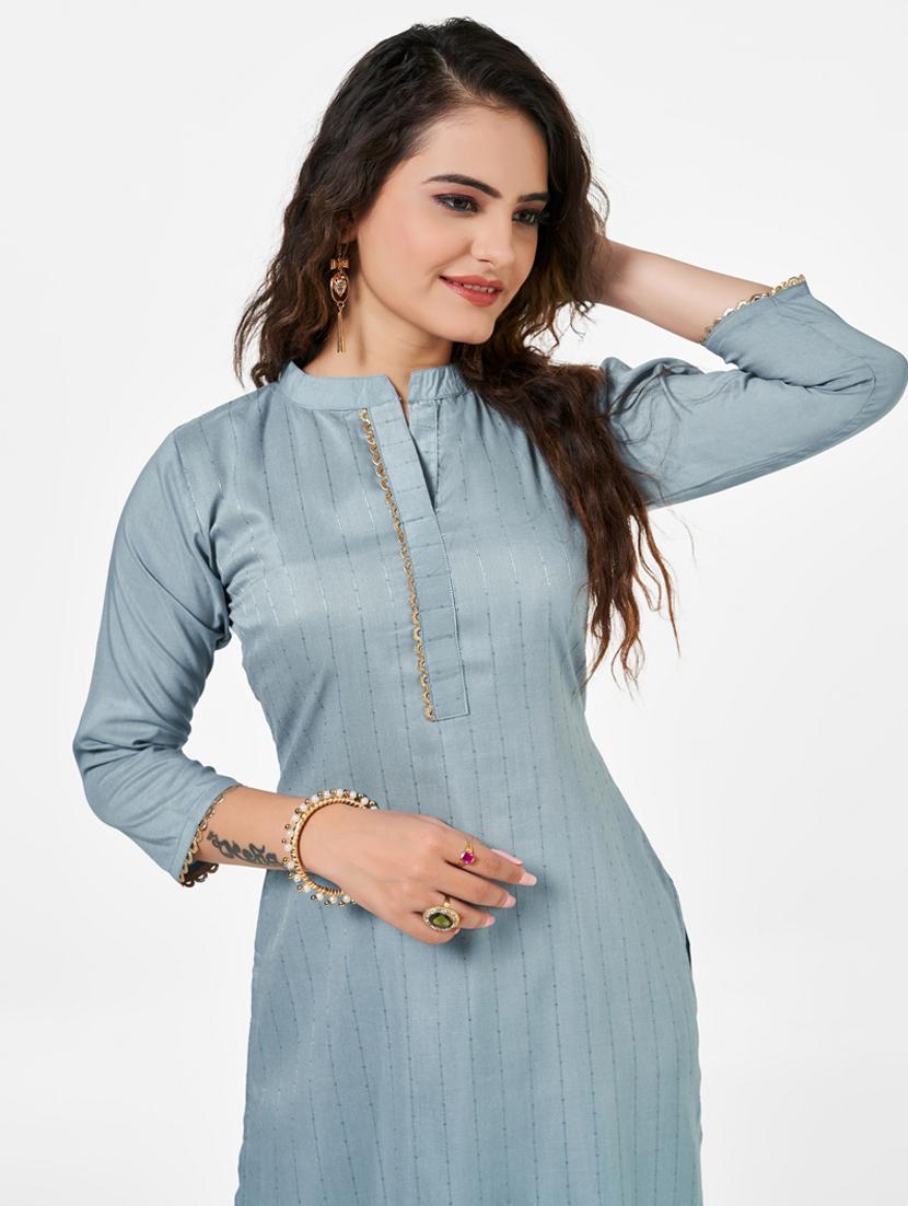 women solid three quarter sleeve kurta and pant set - 22042226 - Standard Image - 3