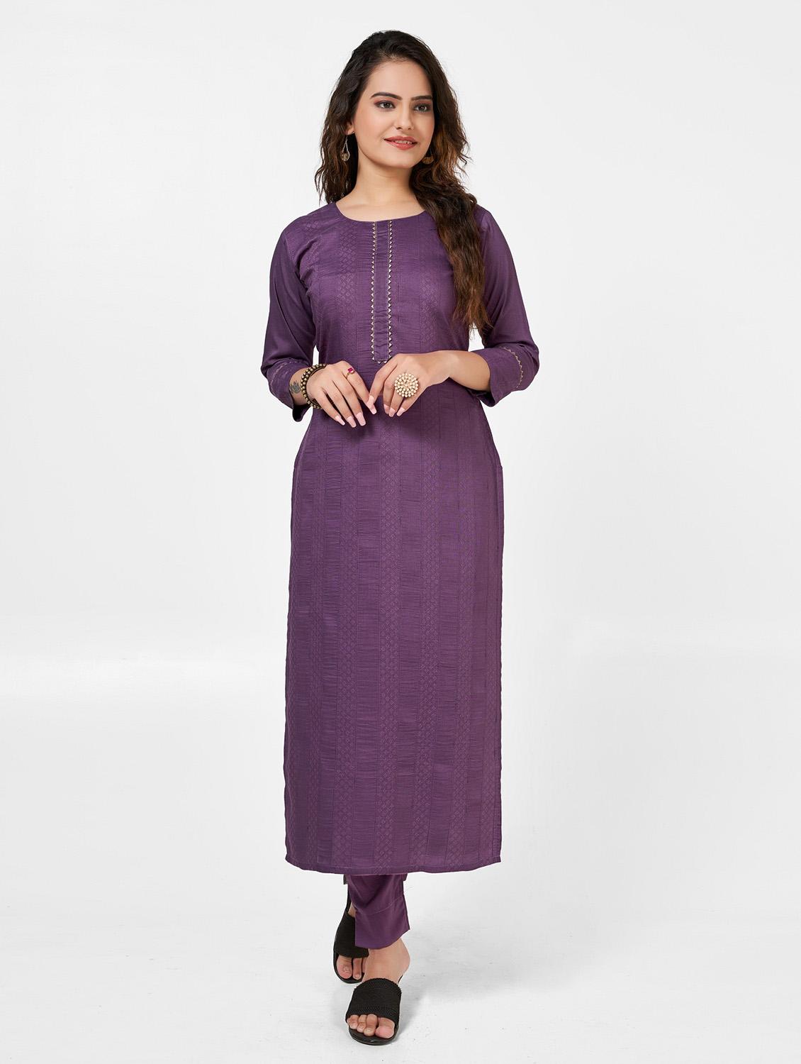 women solid three quarter sleeve kurta and pant set