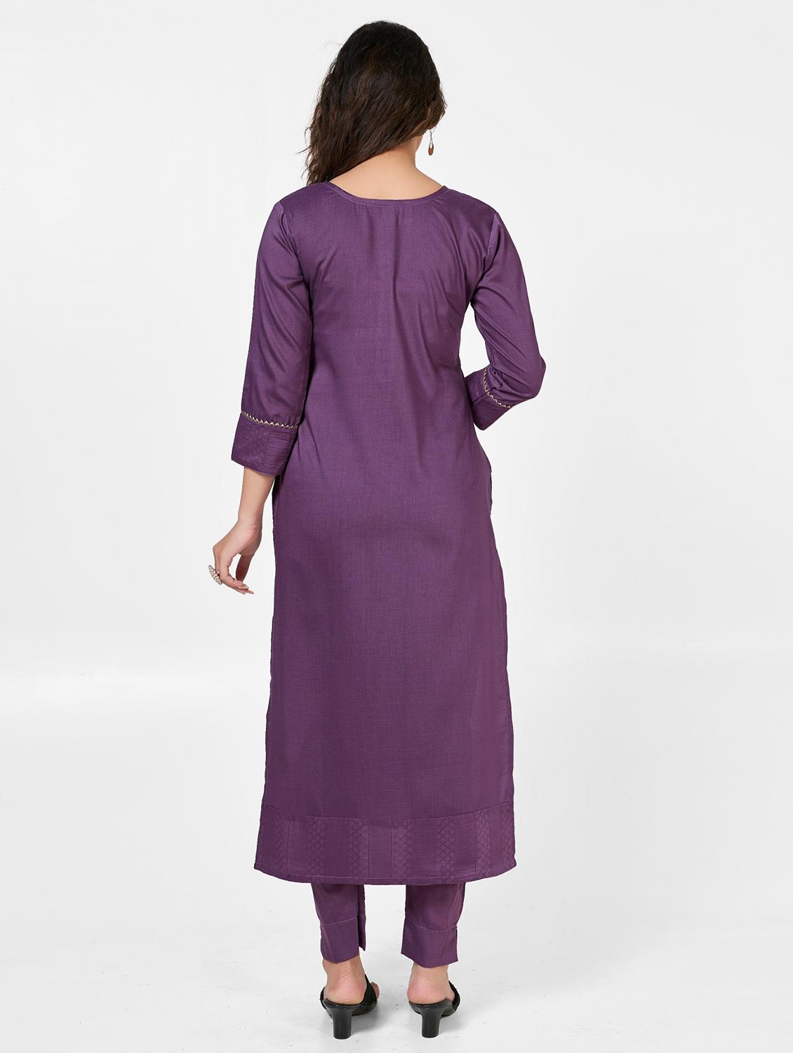 women solid three quarter sleeve kurta and pant set - 22042227 - Standard Image - 3