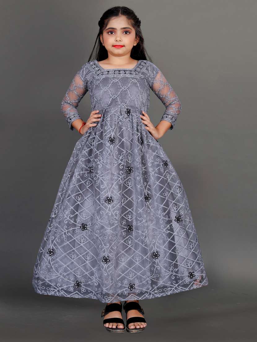 women grey embroidered fit & flare party gown - 22042231 - Zoom Image - 0