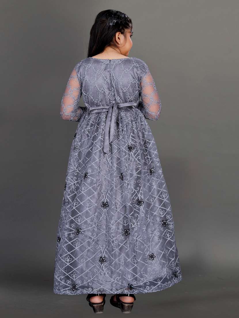 women grey embroidered fit & flare party gown - 22042231 - Standard Image - 3
