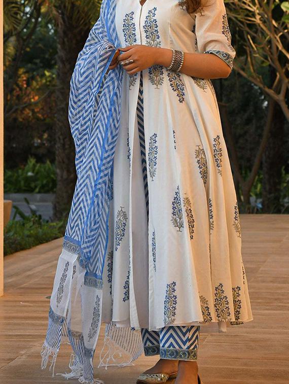 girls printed kurta and pant with dupatta set - 22042235 - Standard Image - 3