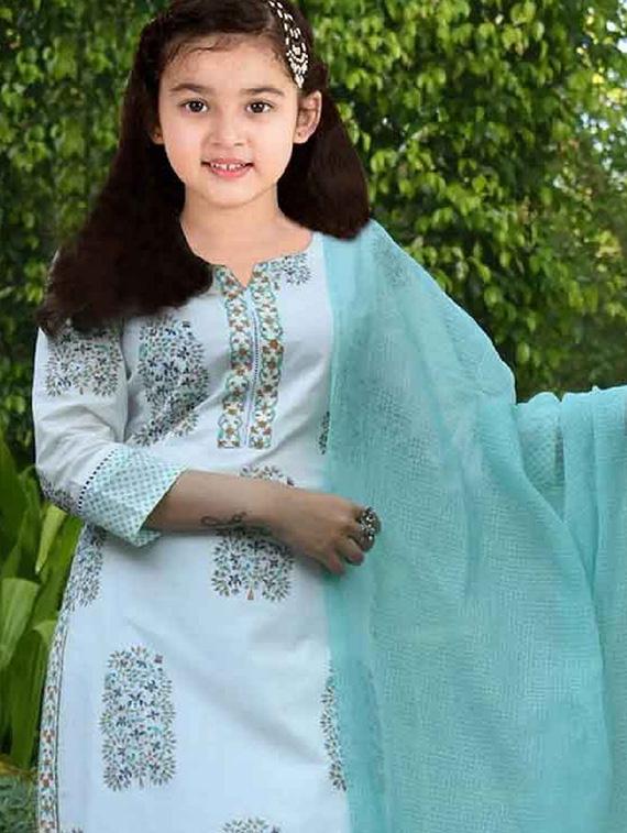 girls printed kurta and pant with dupatta set - 22042238 - Standard Image - 3