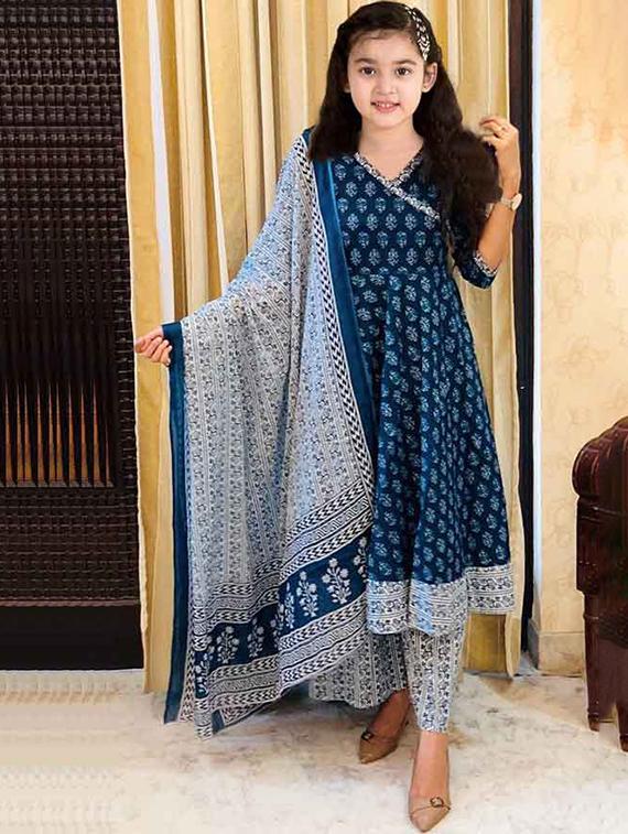 girls printed kurta and pant with dupatta set - 22042242 -  Zoom Image - 0