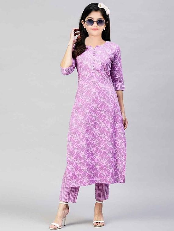 girls printed three quarter sleeve kurta and pant set - 22042249 - Zoom Image - 0