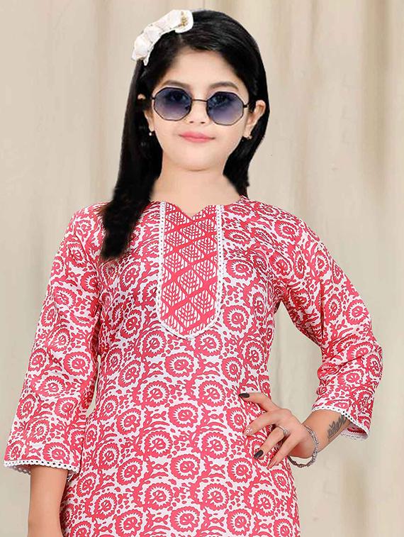 girls printed three quarter sleeve kurta and pant set - 22042252 - Standard Image - 3